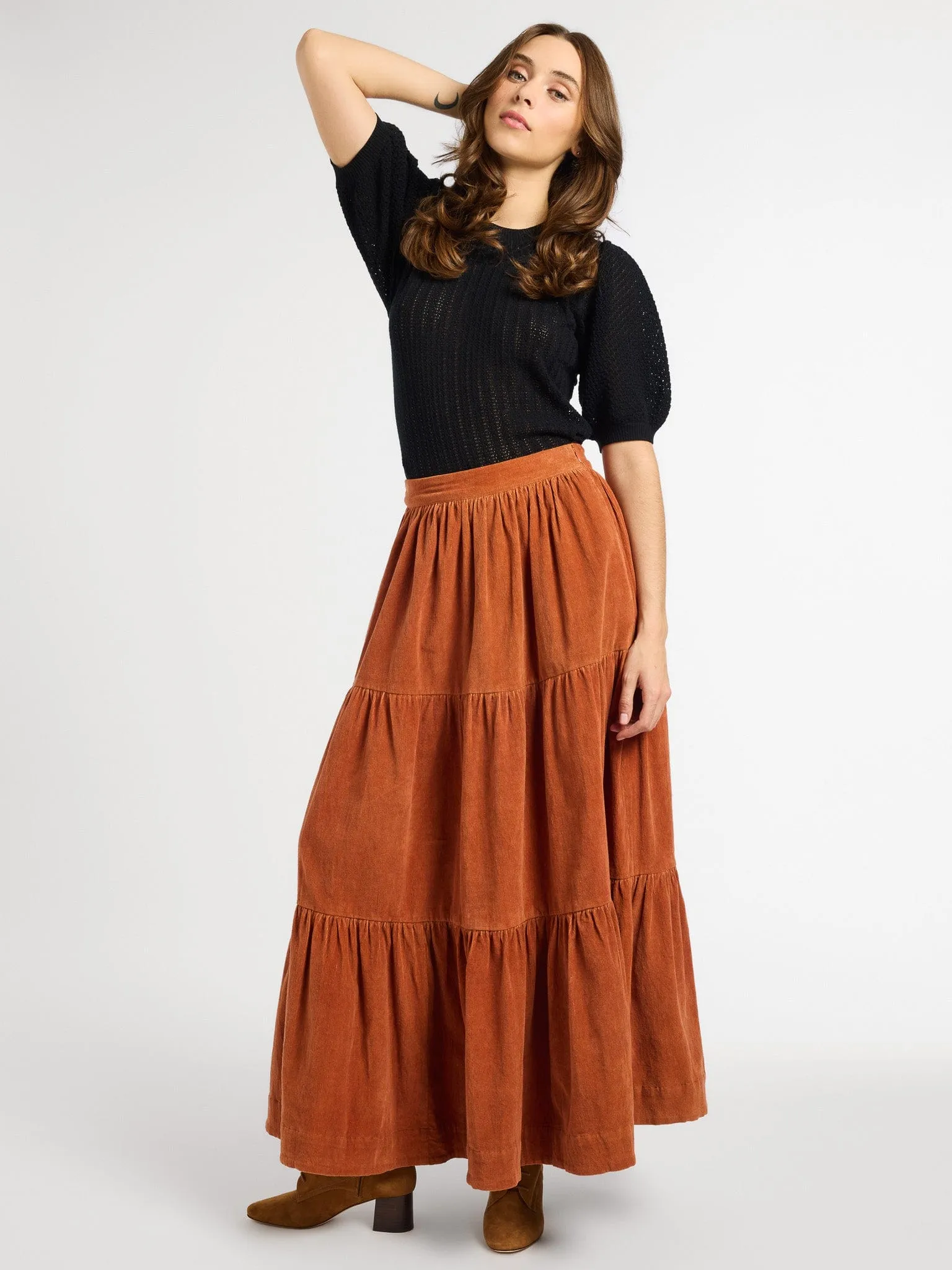 Paola Skirt in Cinnamon Cord minimalism