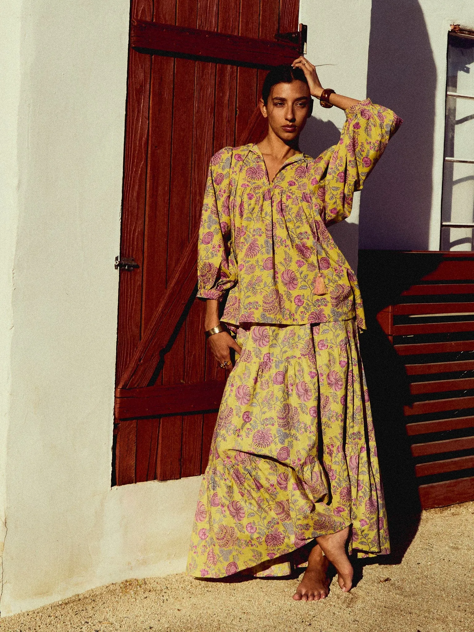 Paola Skirt in Citron Floral ethnic flair