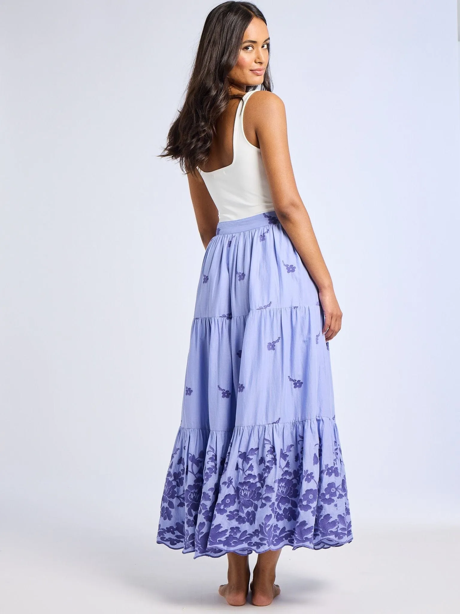 Paola Skirt in Periwinkle Embroidery warm care