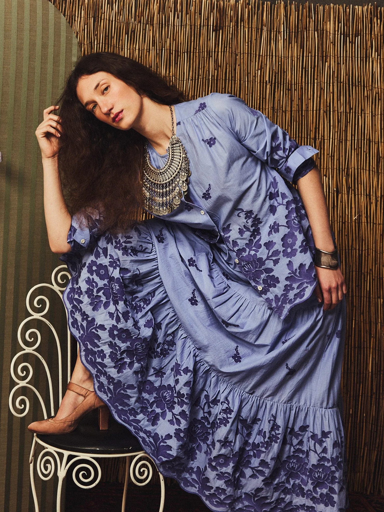 Paola Skirt in Periwinkle Embroidery school days