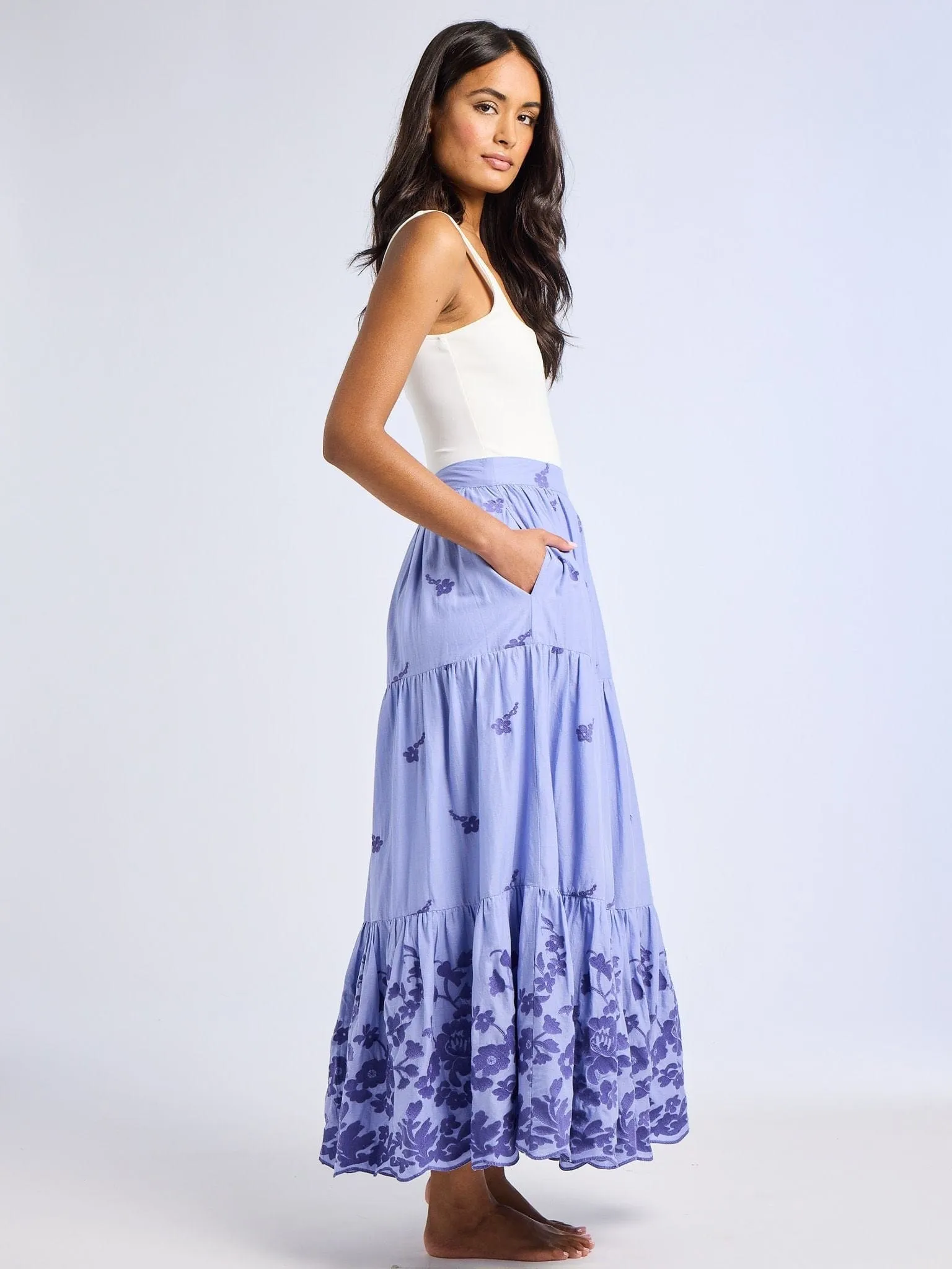 Paola Skirt in Periwinkle Embroidery breeze feel