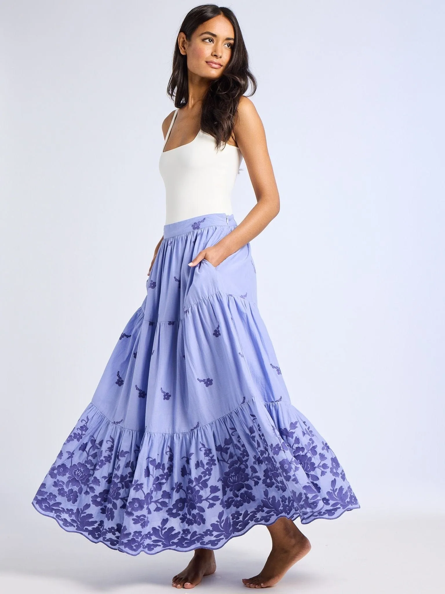Paola Skirt in Periwinkle Embroidery light carry