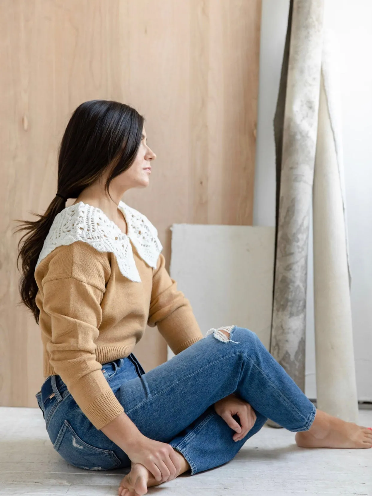 Penny Collared Sweater in Latte Touch Light