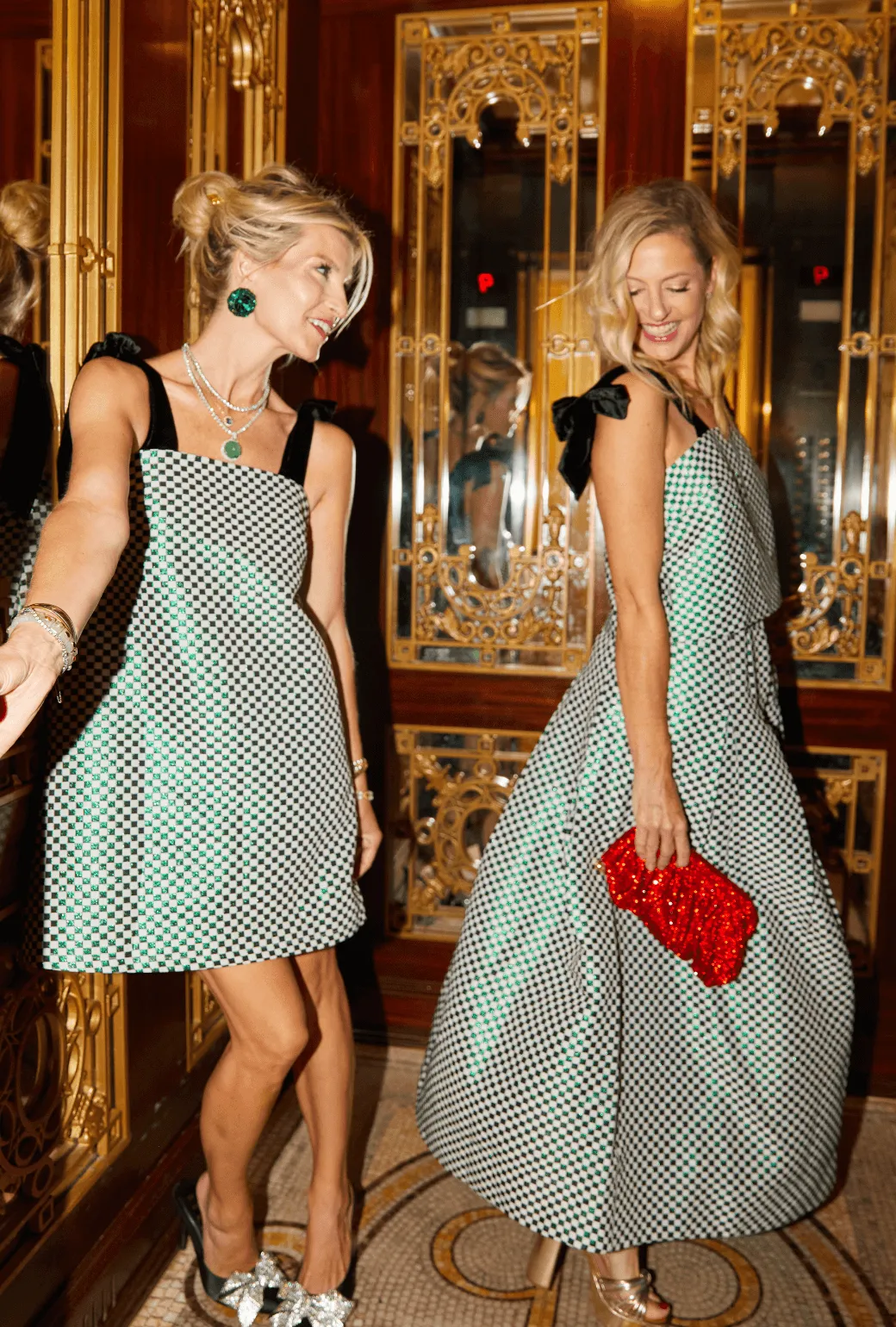 Pillar Dress - Emerald Checkerboard Shimmer light elegance