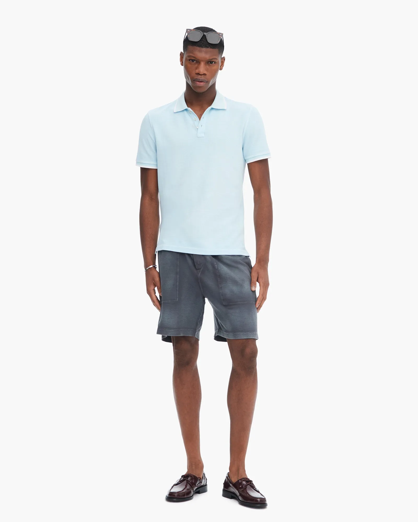 Pique Pigment Wash Short Sleeve Polo with Tipping  - Ocean Blue easy outing