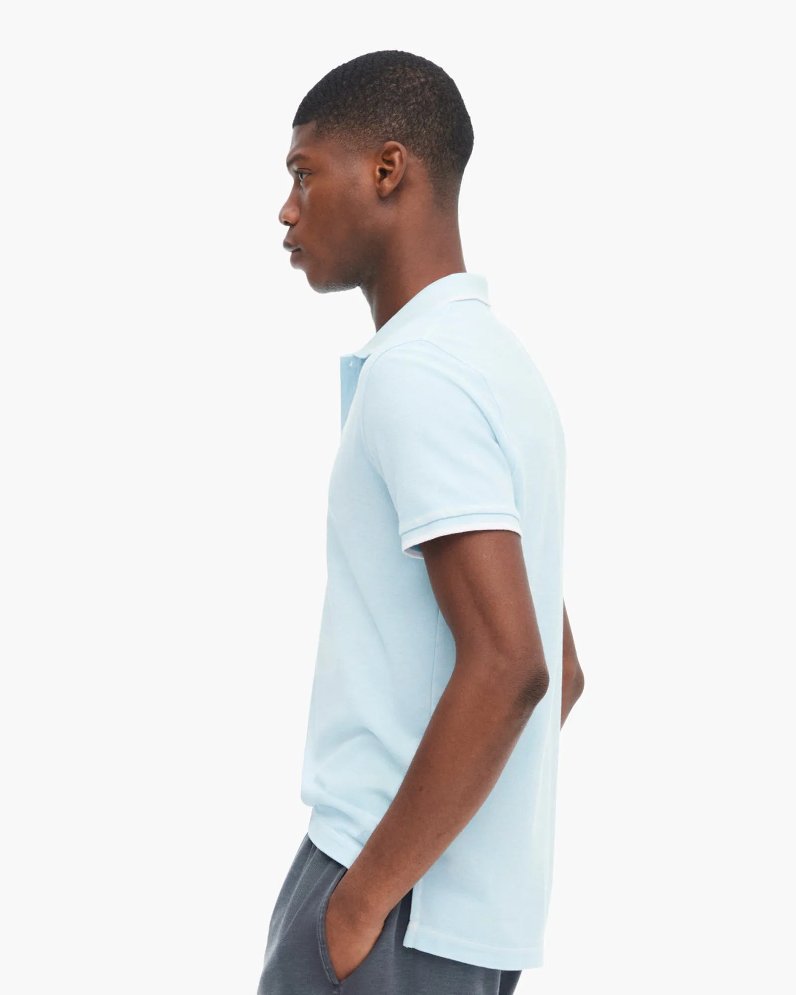 Pique Pigment Wash Short Sleeve Polo with Tipping  - Ocean Blue smart casual