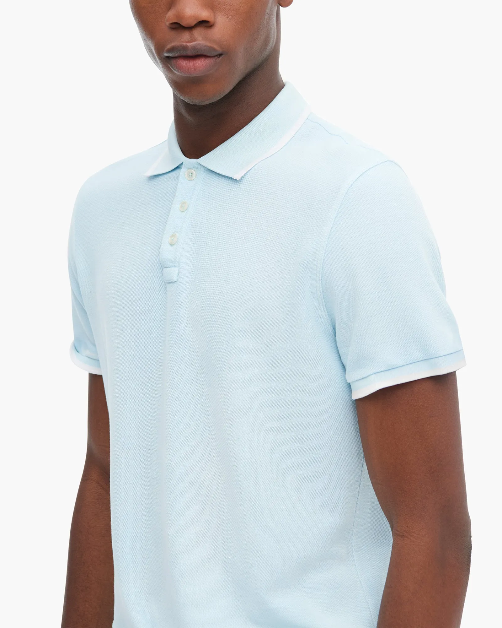 Pique Pigment Wash Short Sleeve Polo with Tipping  - Ocean Blue ageless feel