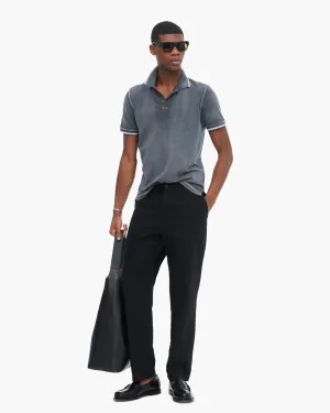 Pique Pigment Wash Short Sleeve Polo with Tipping  - Slate Grey firm & soft