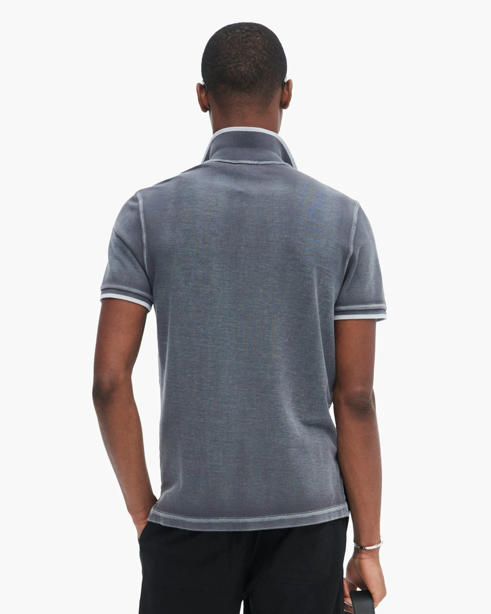 Pique Pigment Wash Short Sleeve Polo with Tipping  - Slate Grey commute ready