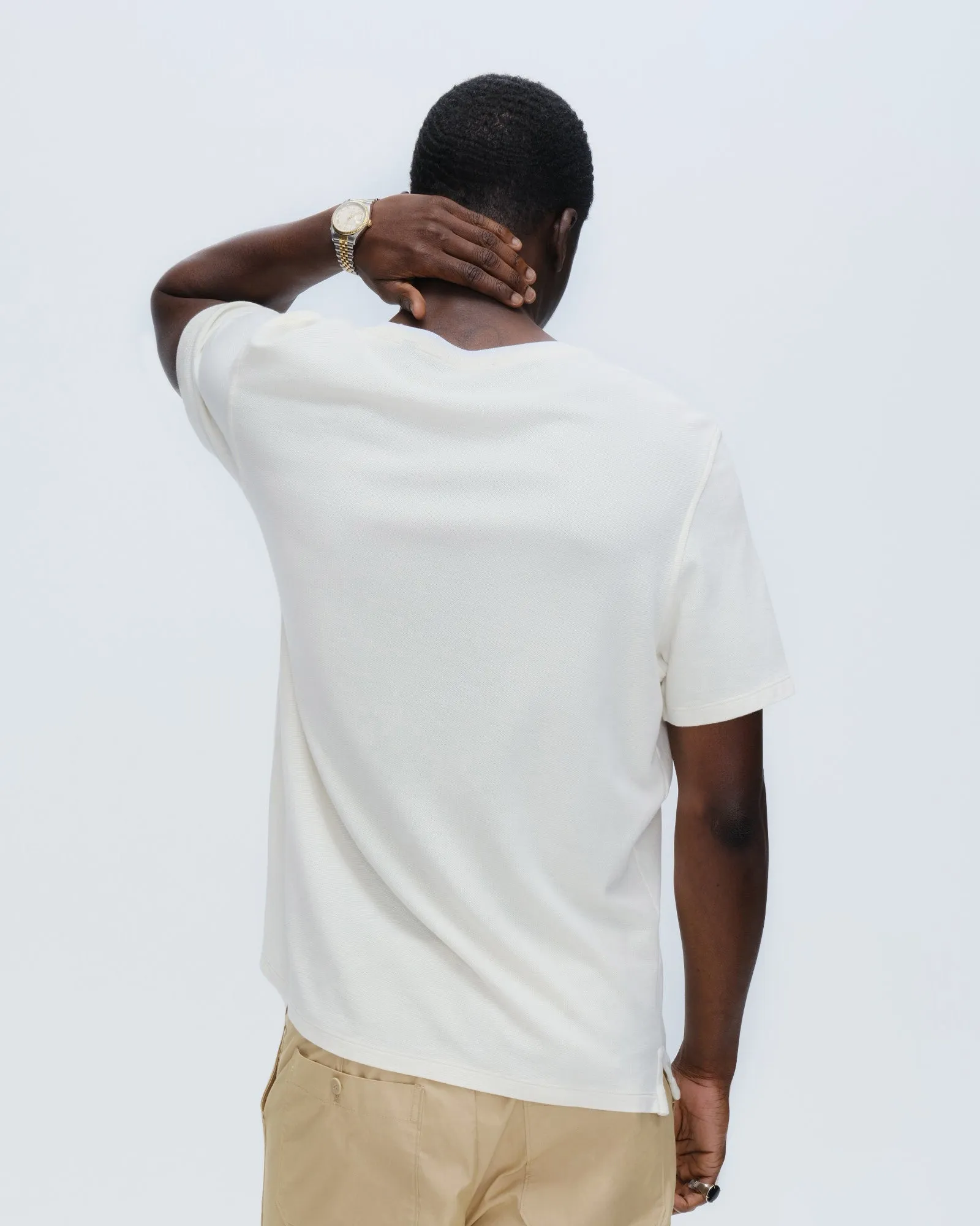 Pique Short Sleeve Crew Neck Pocket Tee with Tipping - Chalk-White stay cool