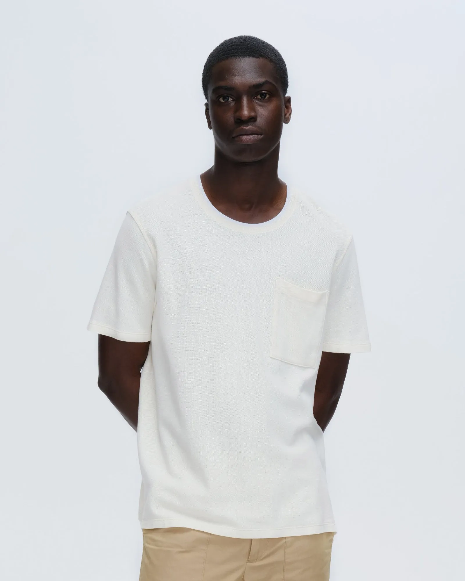 Pique Short Sleeve Crew Neck Pocket Tee with Tipping - Chalk-White stay cool