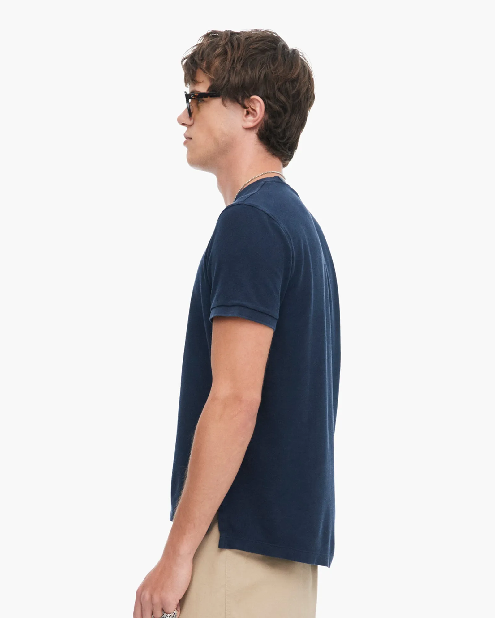 Pique with Sun Bleach Short Sleeve Crew Neck - Dark Navy street dream