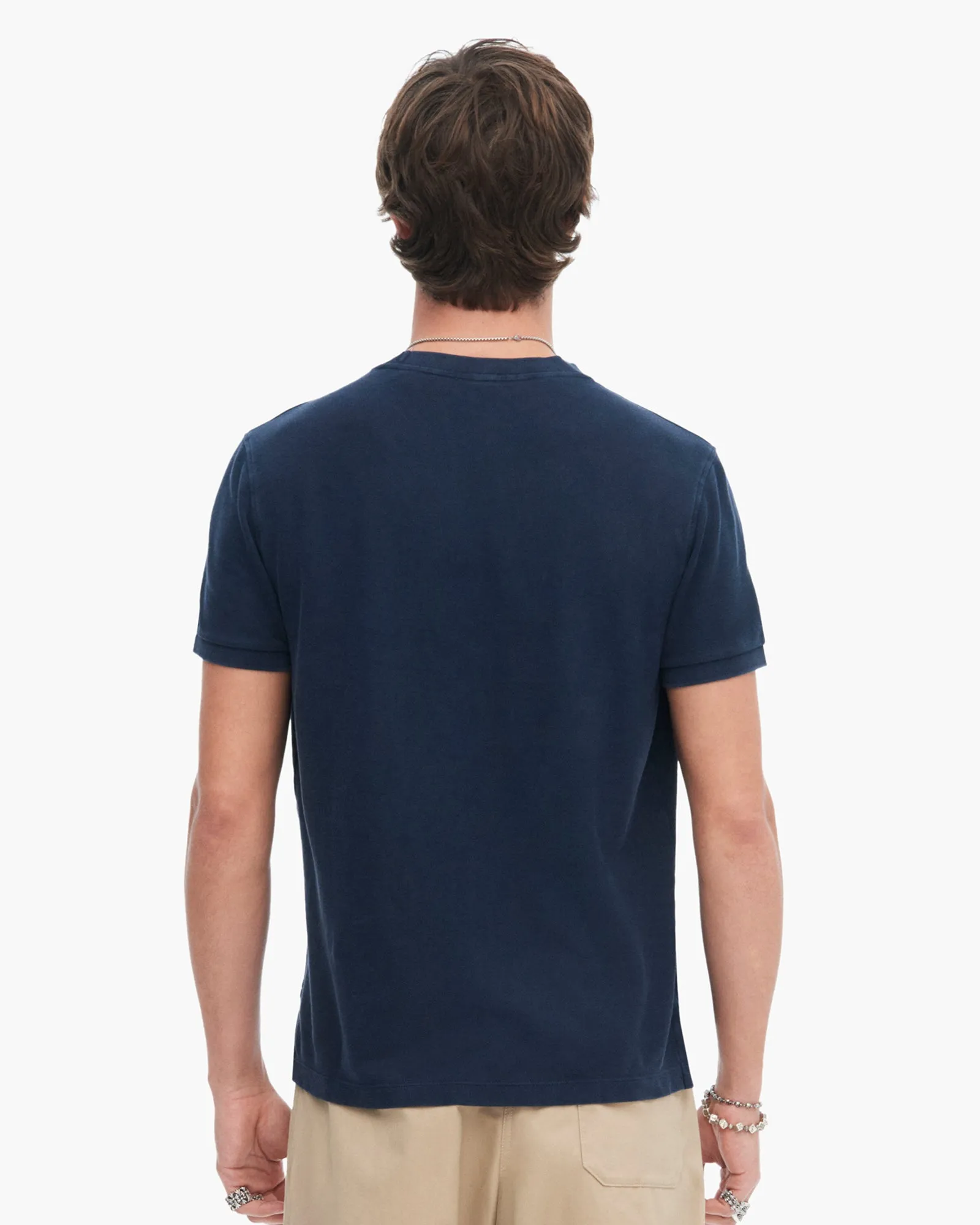 Pique with Sun Bleach Short Sleeve Crew Neck - Dark Navy daily charm