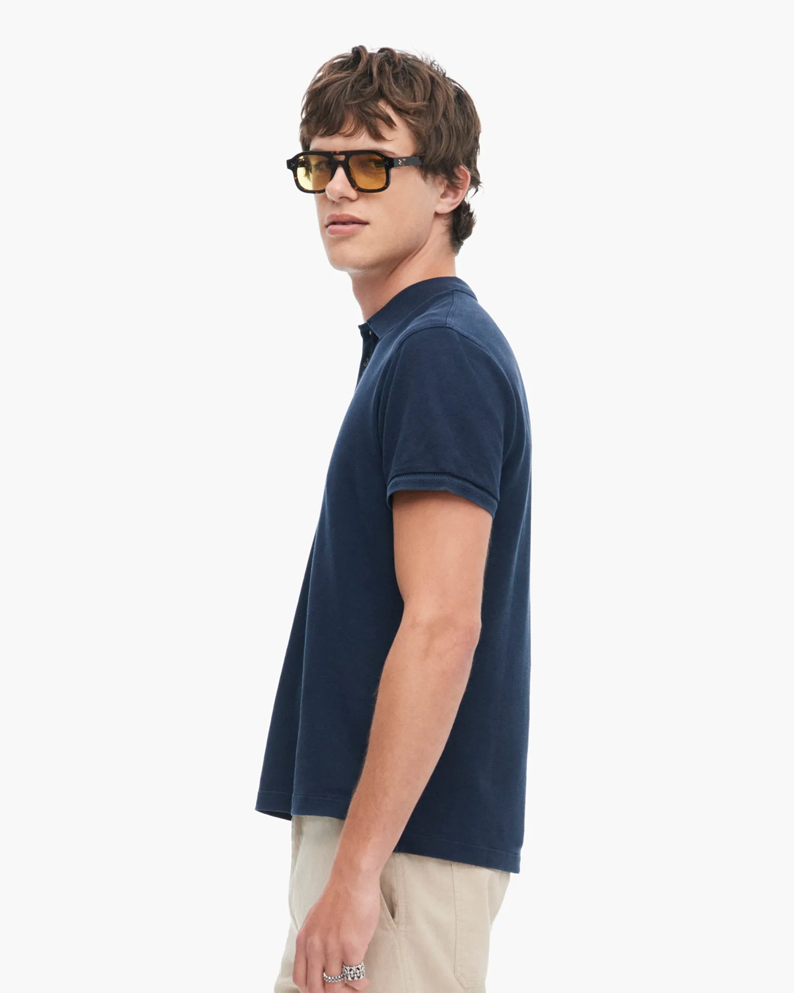 Pique with Sun Bleach Short Sleeve Polo - Dark Navy living touch