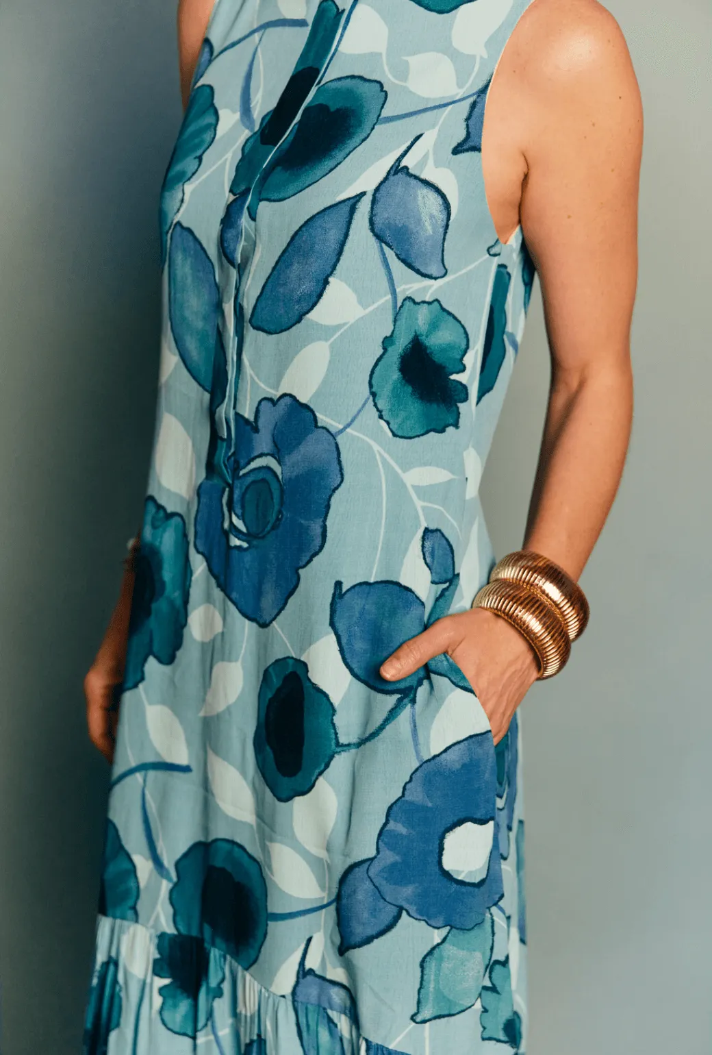 Placket Front Gown - Aquamarine natural ease