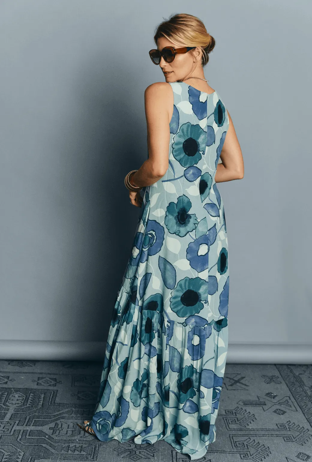 Placket Front Gown - Aquamarine sunset walk