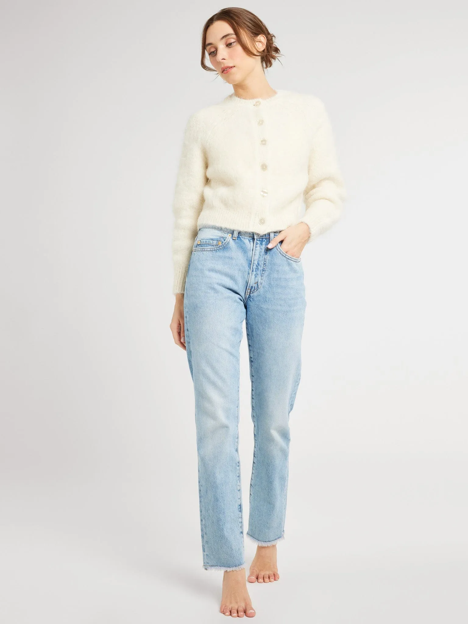 Priscilla Cardigan in White Cozy Layer