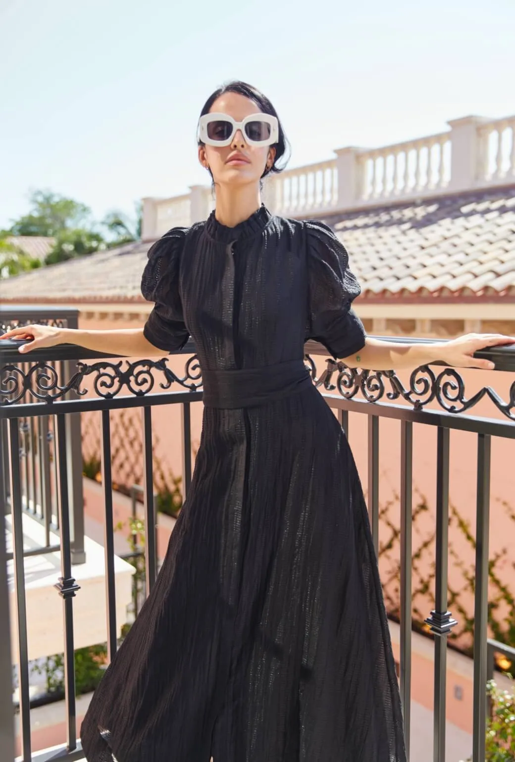 Puff Sleeve Day Gown - MAXI - Sheer Black gentle style