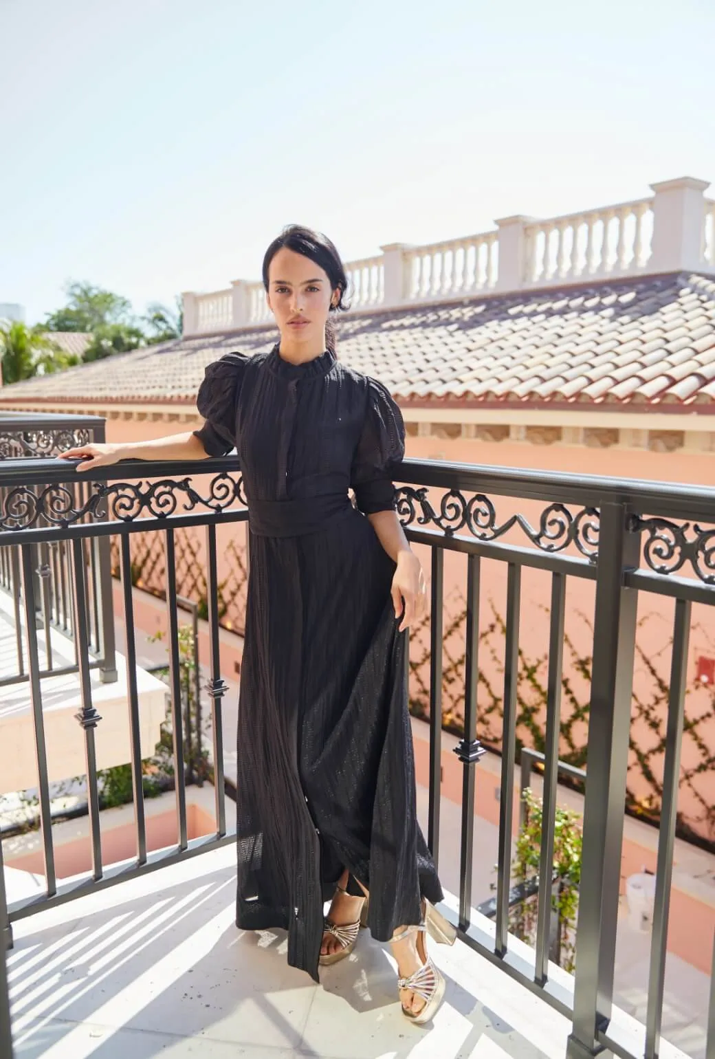 Puff Sleeve Day Gown - MAXI - Sheer Black brunch look
