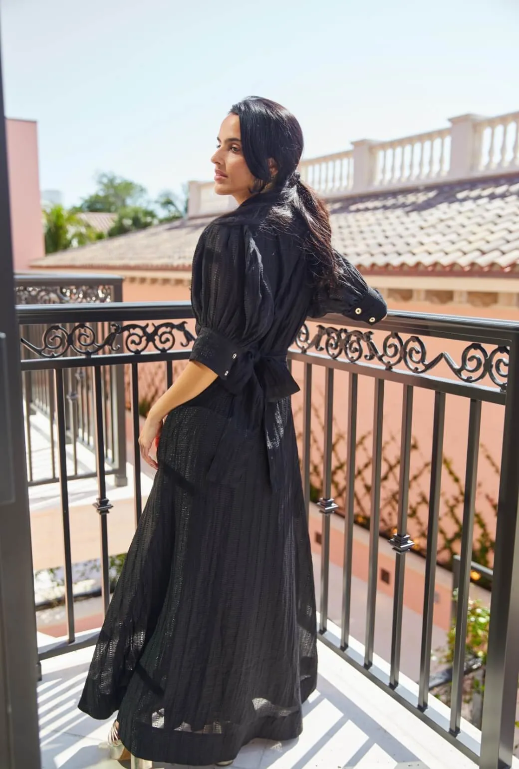 Puff Sleeve Day Gown - MAXI - Sheer Black fresh tone