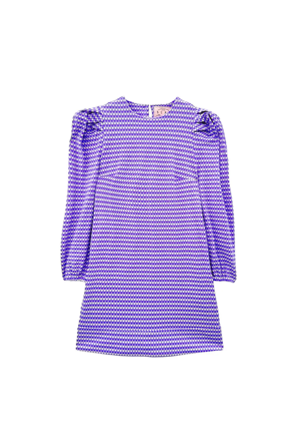Puff Sleeve Pullover Dress - Purple Gingham Knit casual vibe