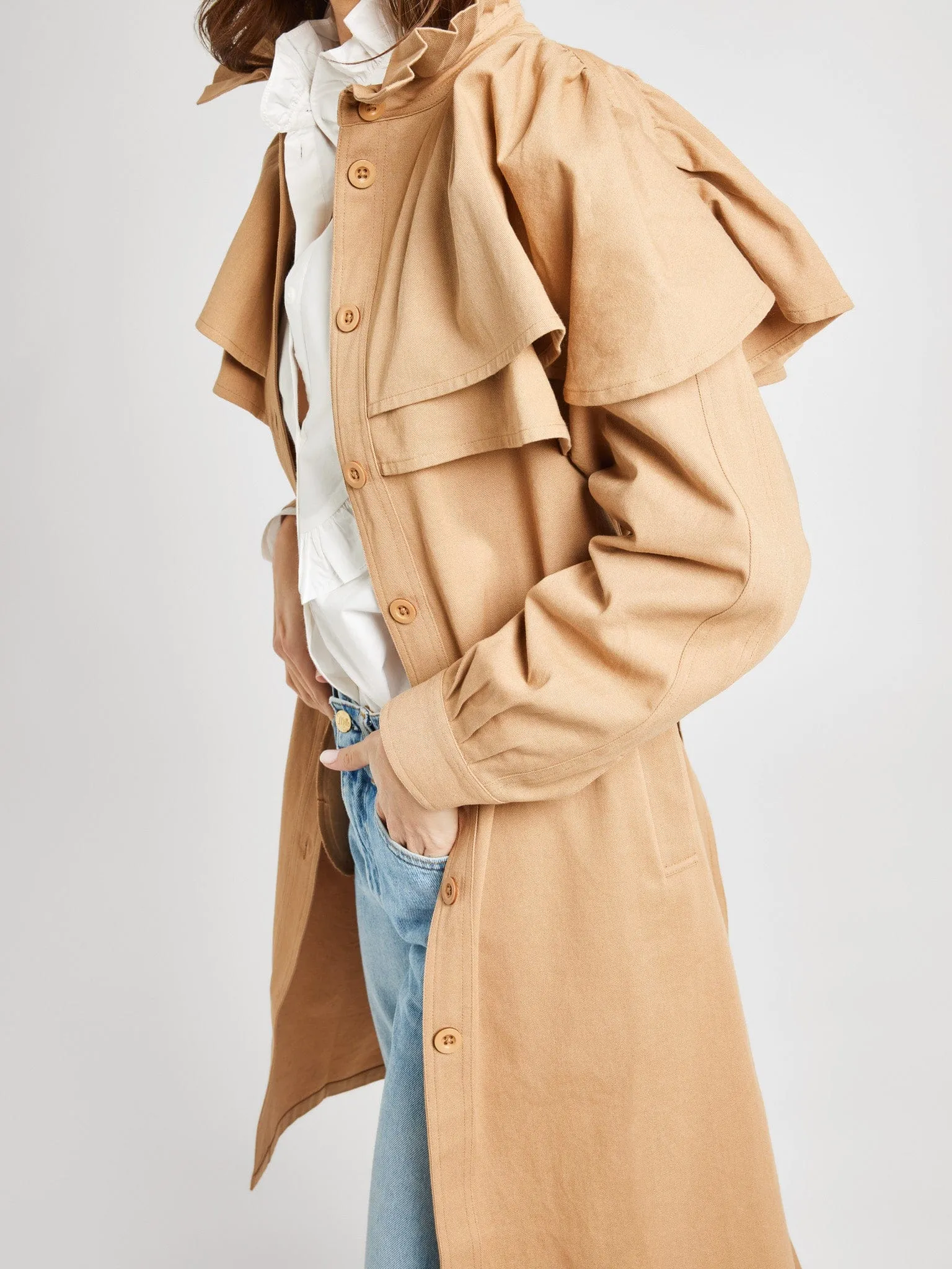 Renata Trench in Almond comfort mode