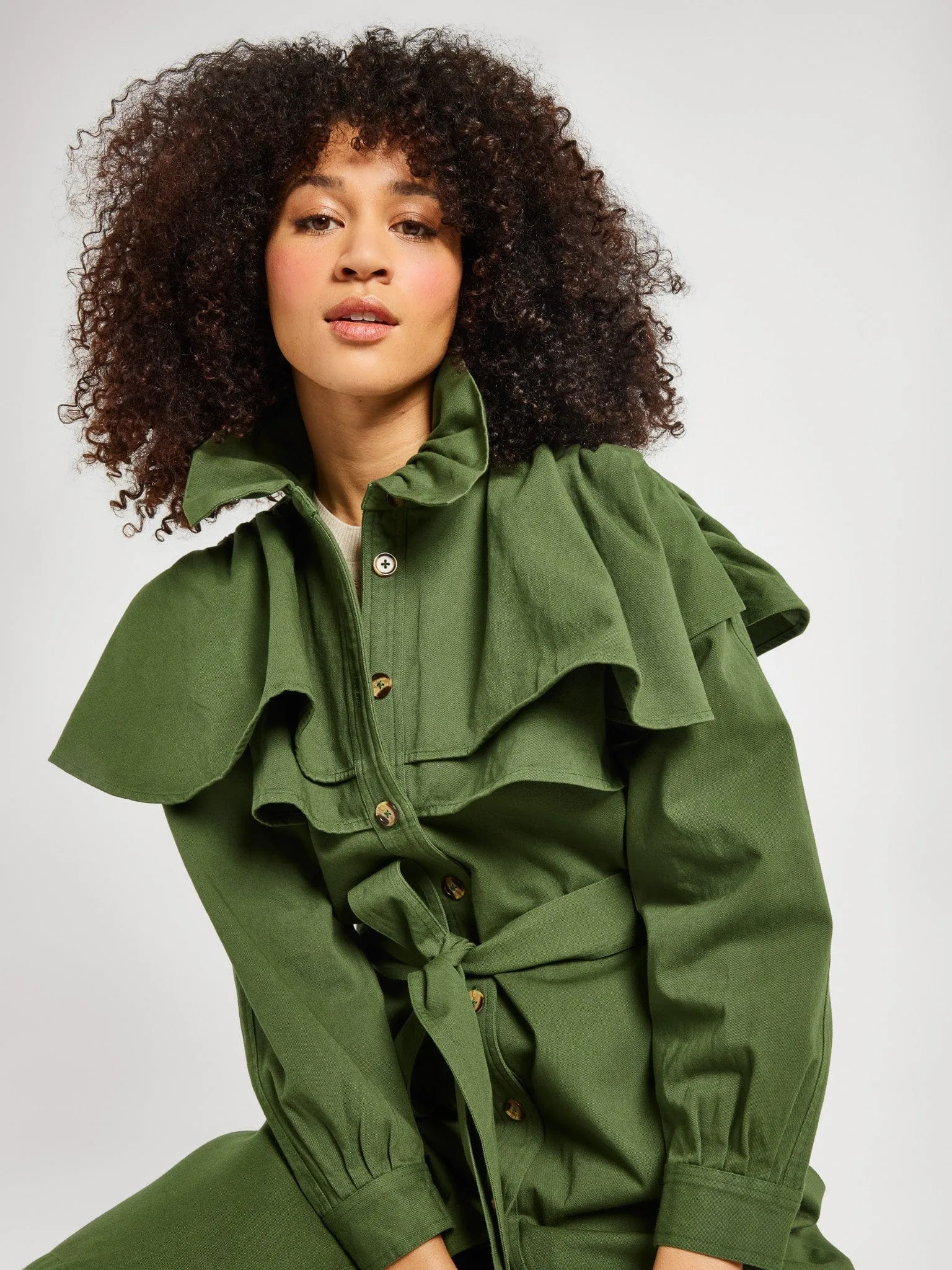 Renata Trench in Olive evening path