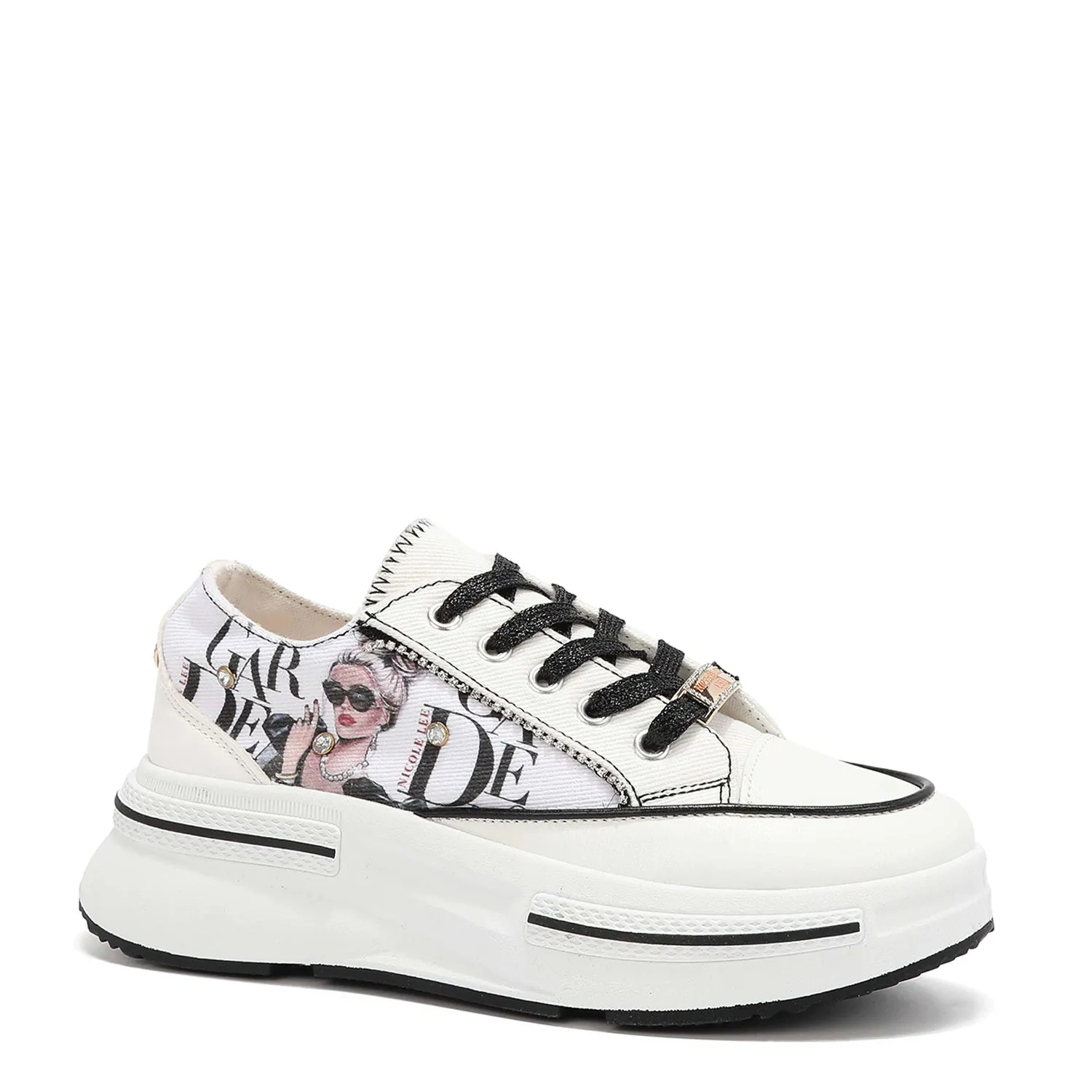 RHINESTONE PLATFORM SNEAKERS elastic sole