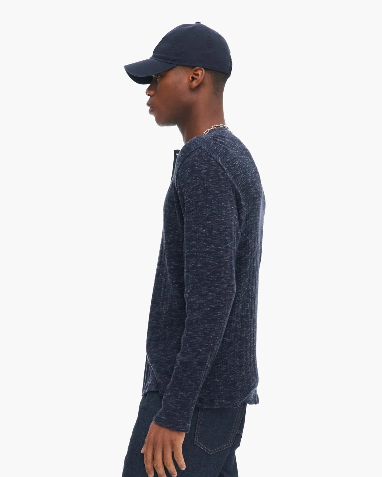 Rib Long Sleeve Destroyed Henley - Dark Navy metro style