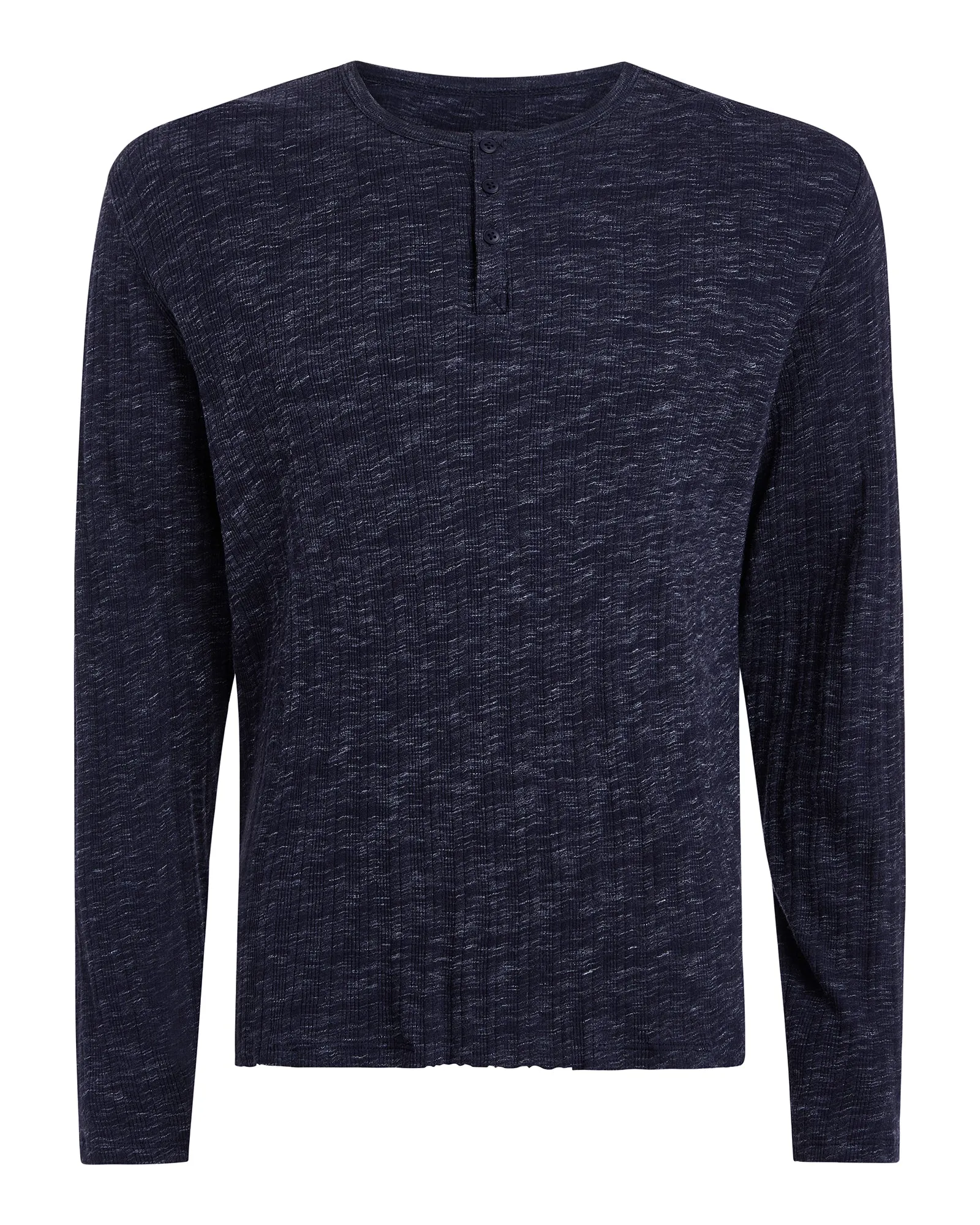 Rib Long Sleeve Destroyed Henley - Dark Navy graphic trend