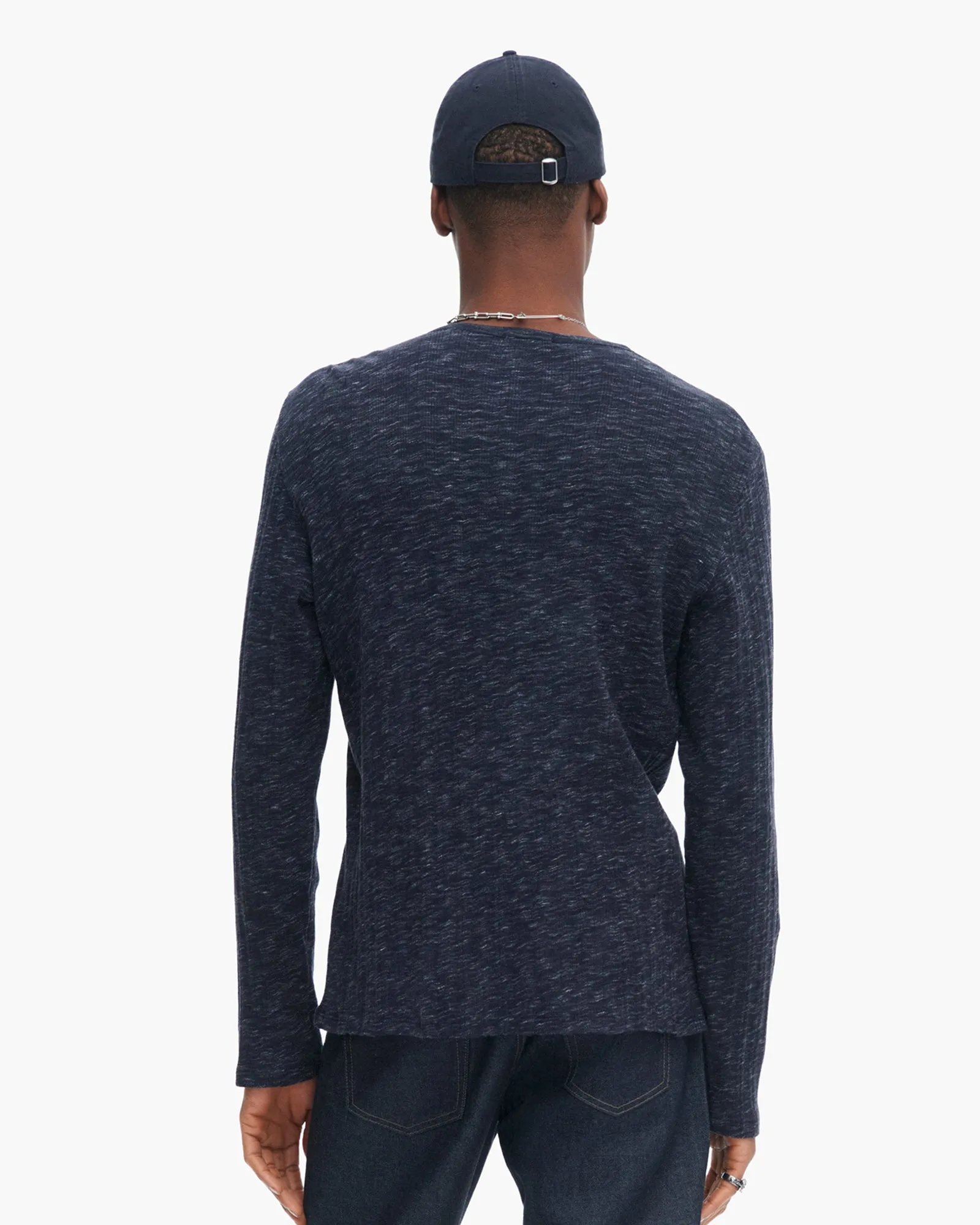 Rib Long Sleeve Destroyed Henley - Dark Navy youth vibe