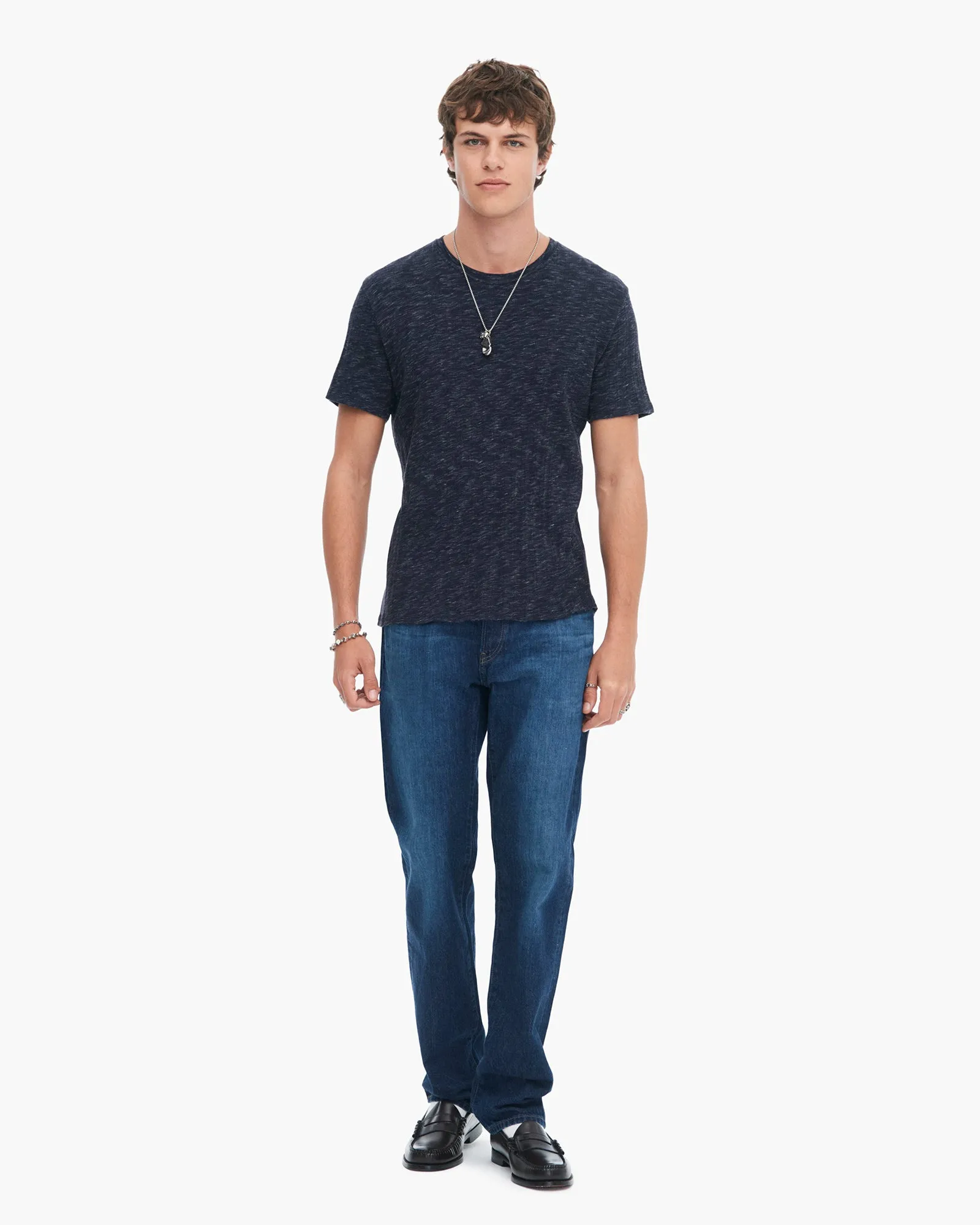 Rib Short Sleeve Destroyed Tee - Dark Navy daily outfit
