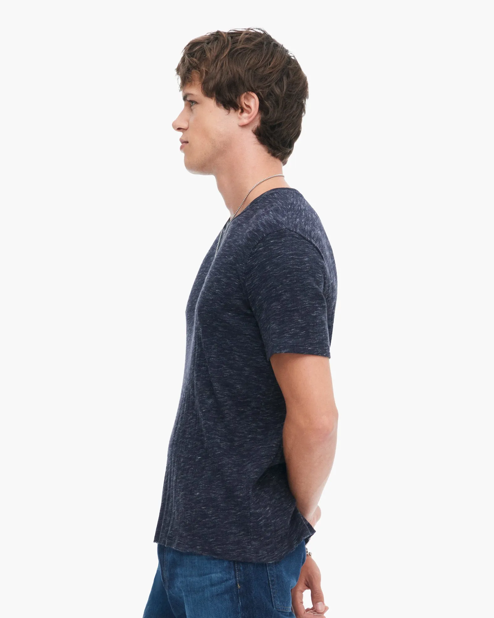 Rib Short Sleeve Destroyed Tee - Dark Navy spring fresh