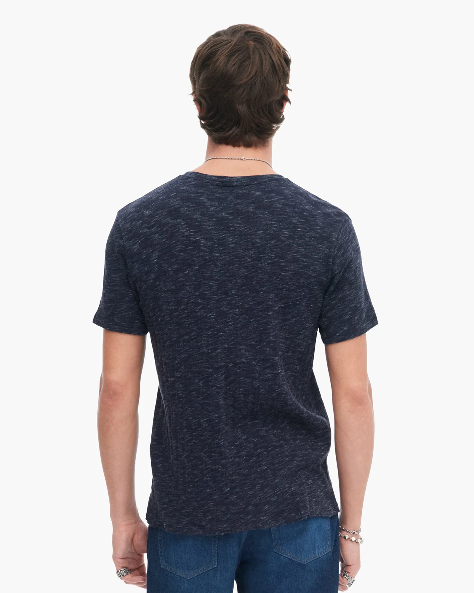 Rib Short Sleeve Destroyed Tee - Dark Navy urban escape
