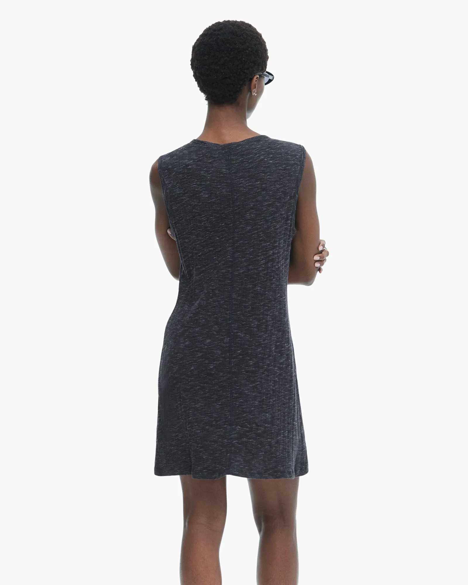 Rib Sleeveless Sweetheart Henley Dress - Dark Navy soft glam