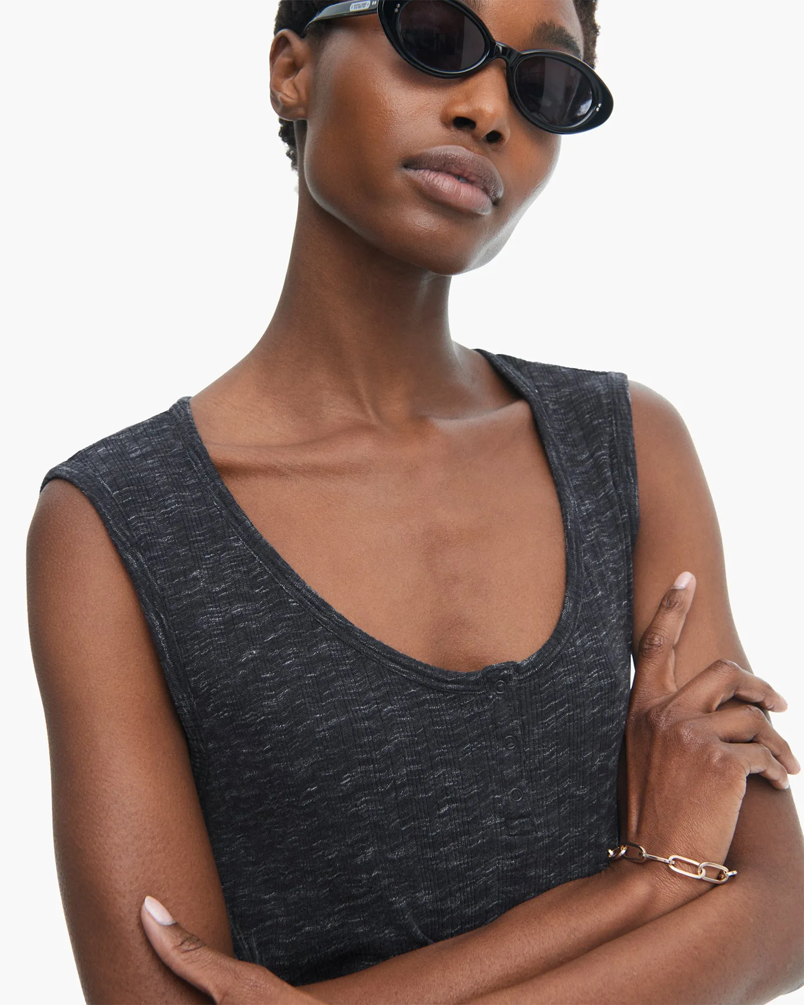 Rib Sleeveless Sweetheart Henley Dress - Dark Navy off duty