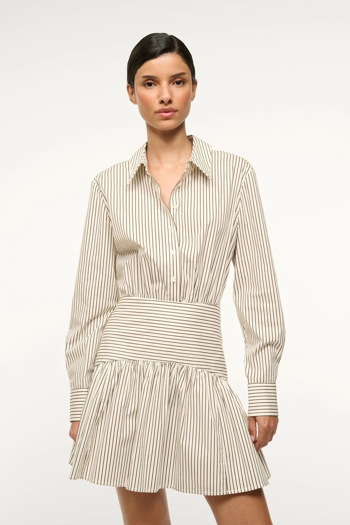 ROCCO MINI DRESS | IVORY DARK OAK MICRO STRIPE daytime glam