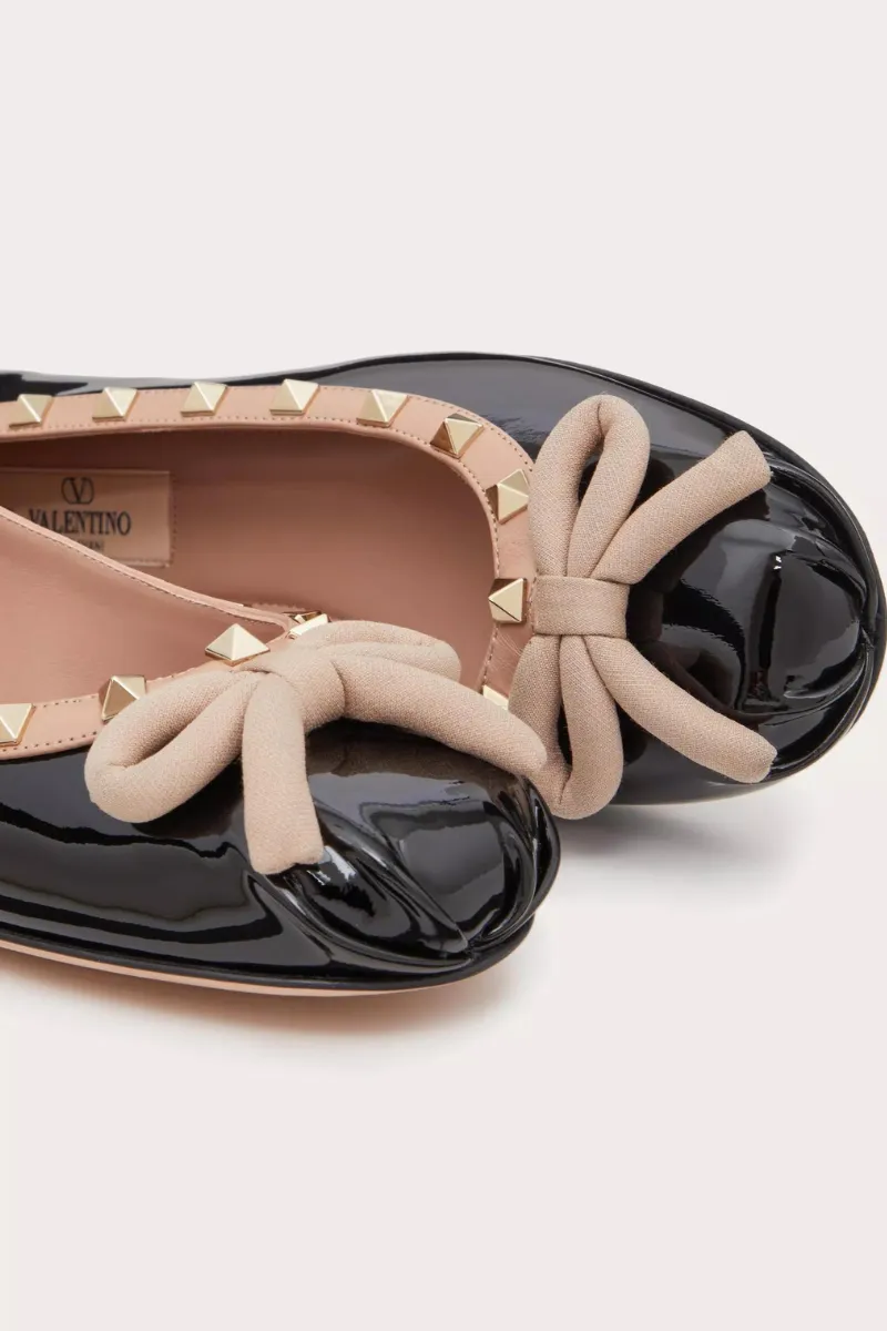 Rockstud Leather Ballerina elastic material