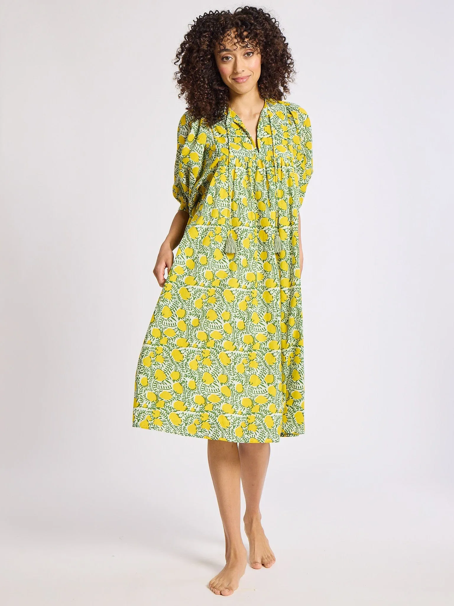 Saffron Dress in Lemons sleek edge