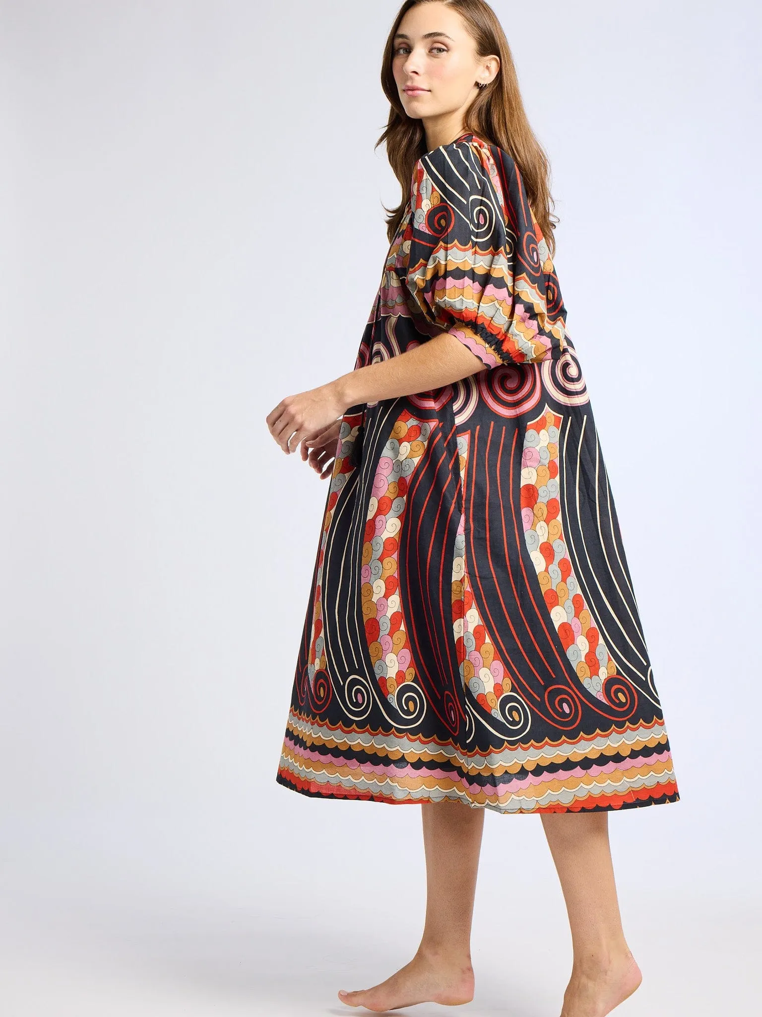 Saffron Dress in Maar Print mix tone