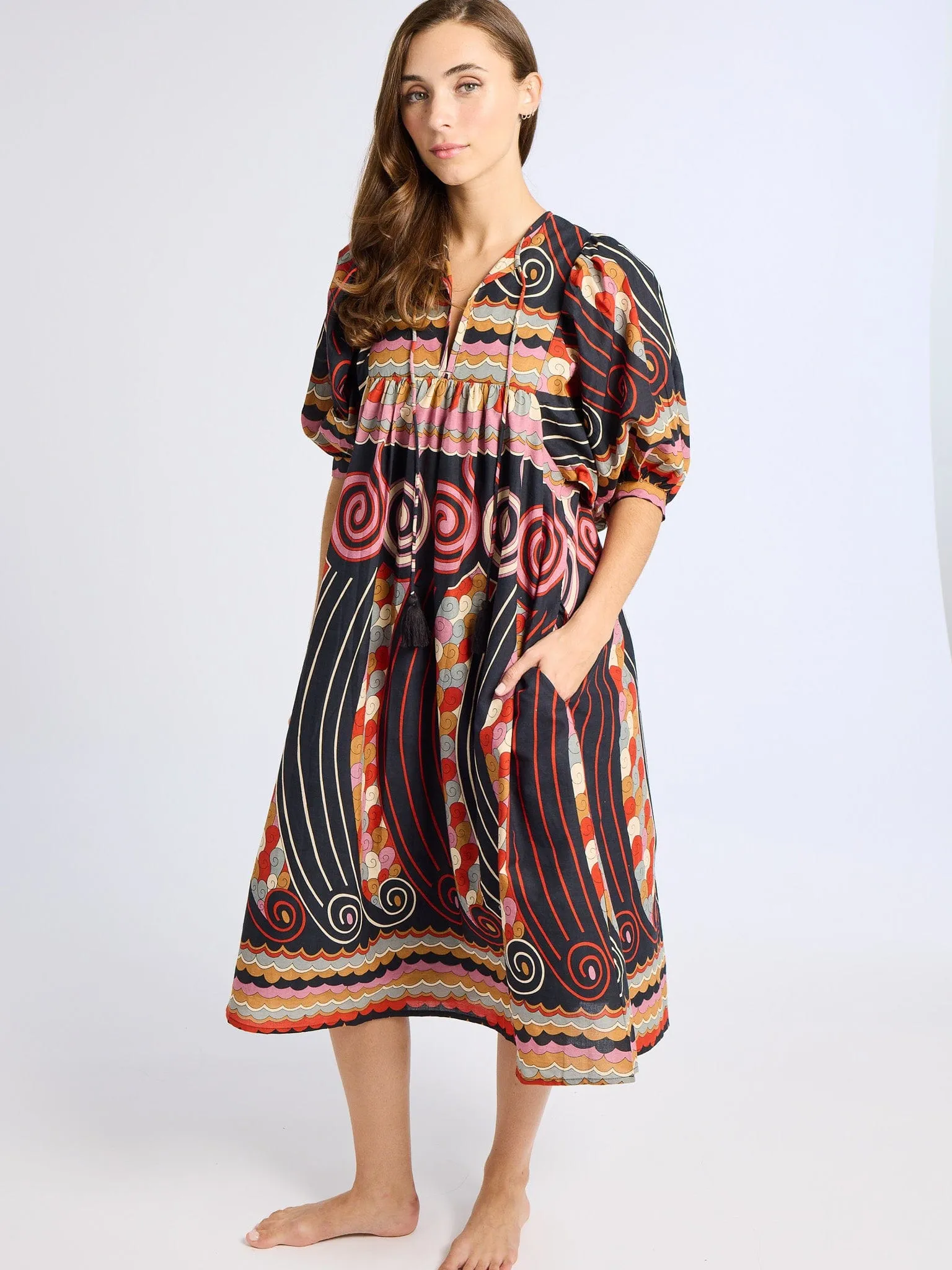 Saffron Dress in Maar Print cool edge
