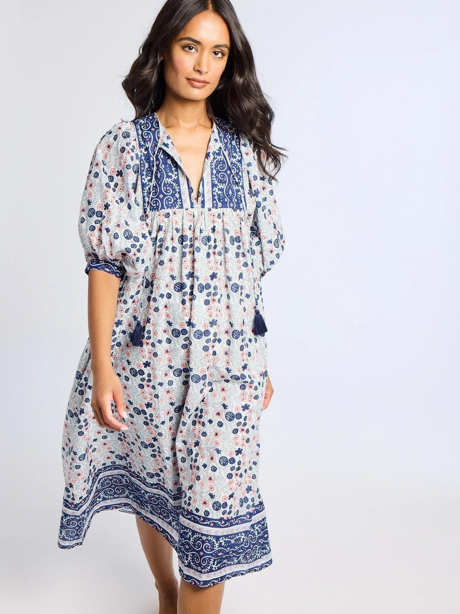 Saffron Dress in Navy Floral soft edge