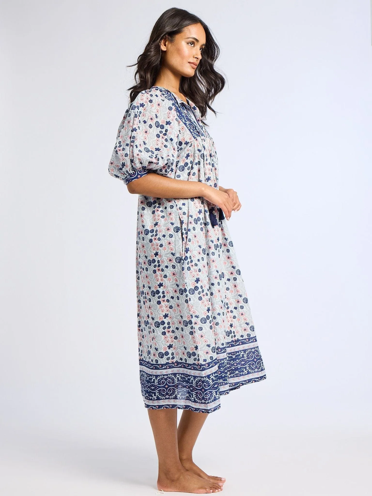 Saffron Dress in Navy Floral muted glam