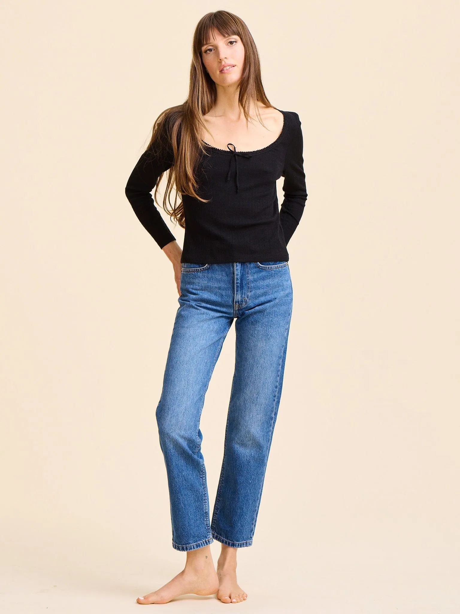 Sally Pointelle Tee in Black Style Flow
