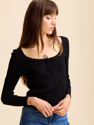 Sally Pointelle Tee in Black Subtle Touch