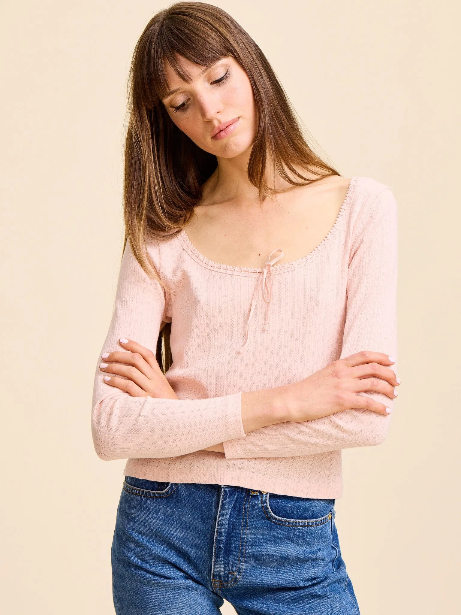 Sally Pointelle Tee in Spanish Villa Urban Look