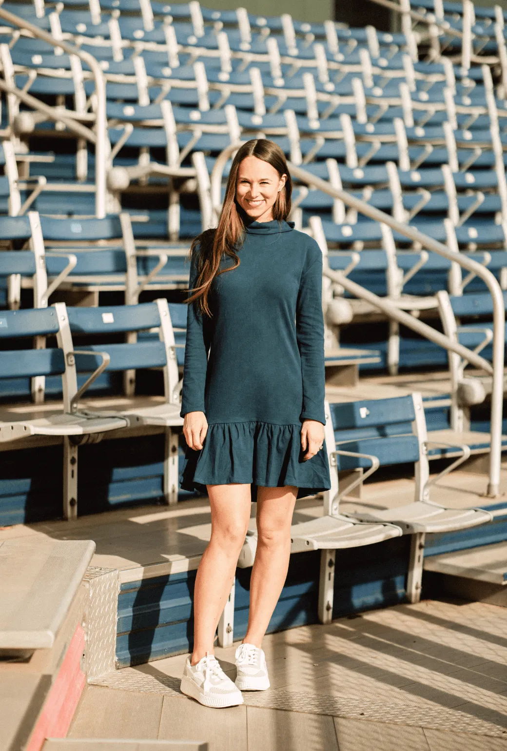Side Zip Turtleneck Dress MINI - Navy classy mood