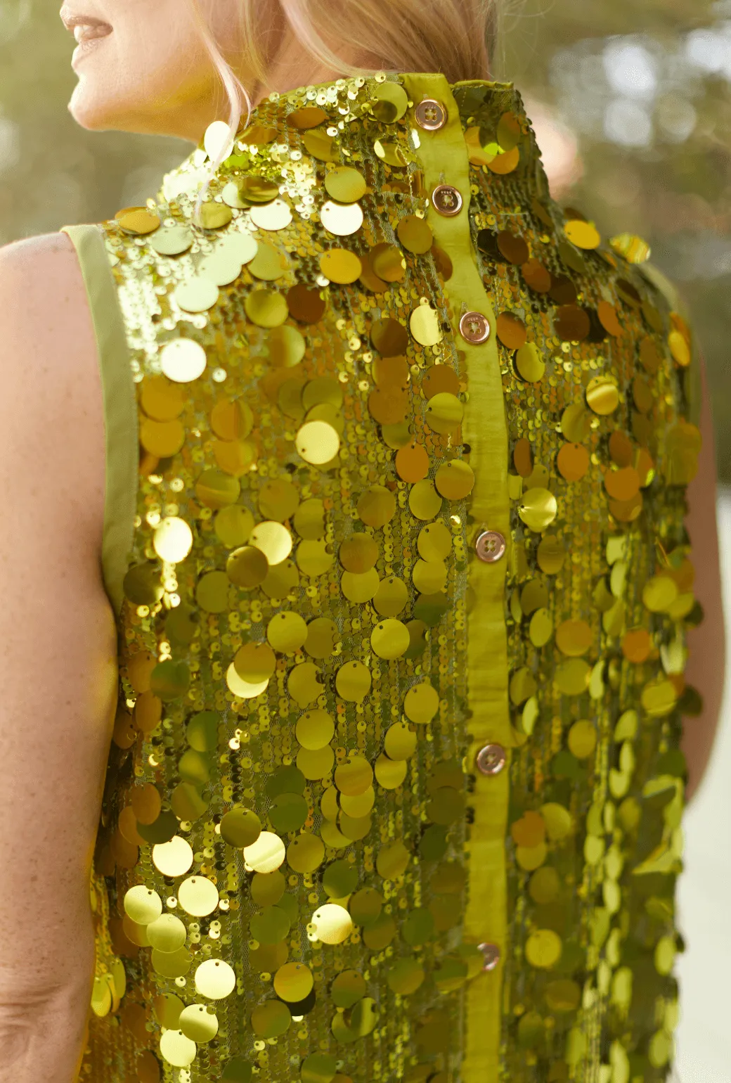 Sleeveless Mod Dress - Chartreuse Disco Sequin weekend feel