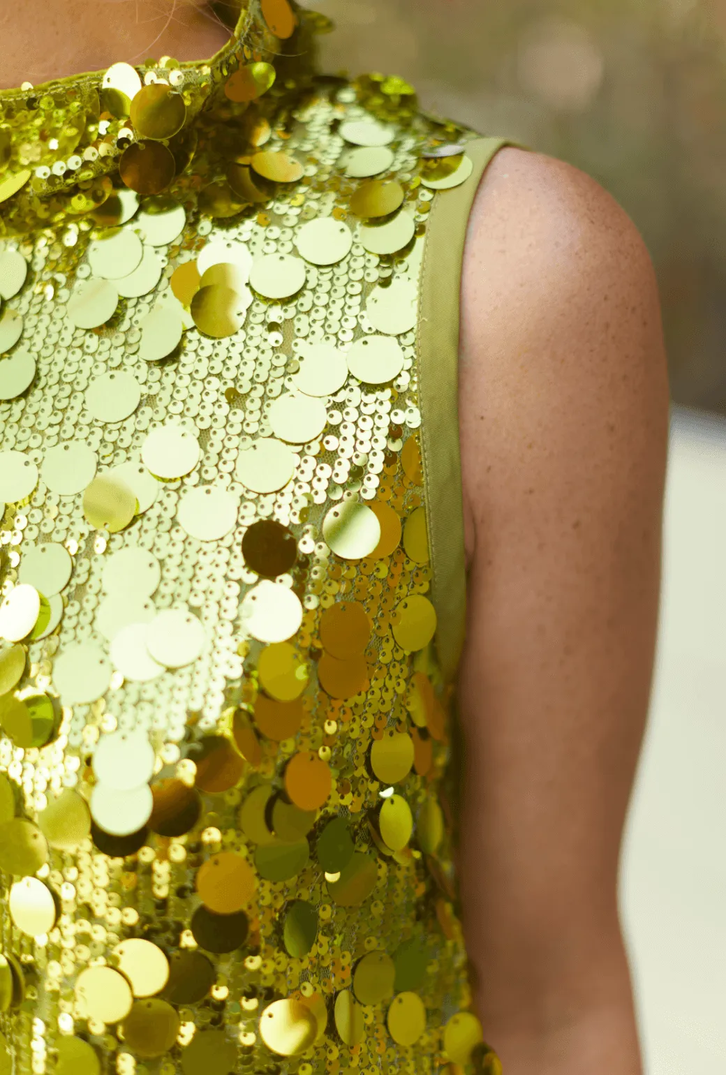 Sleeveless Mod Dress - Chartreuse Disco Sequin girls trip