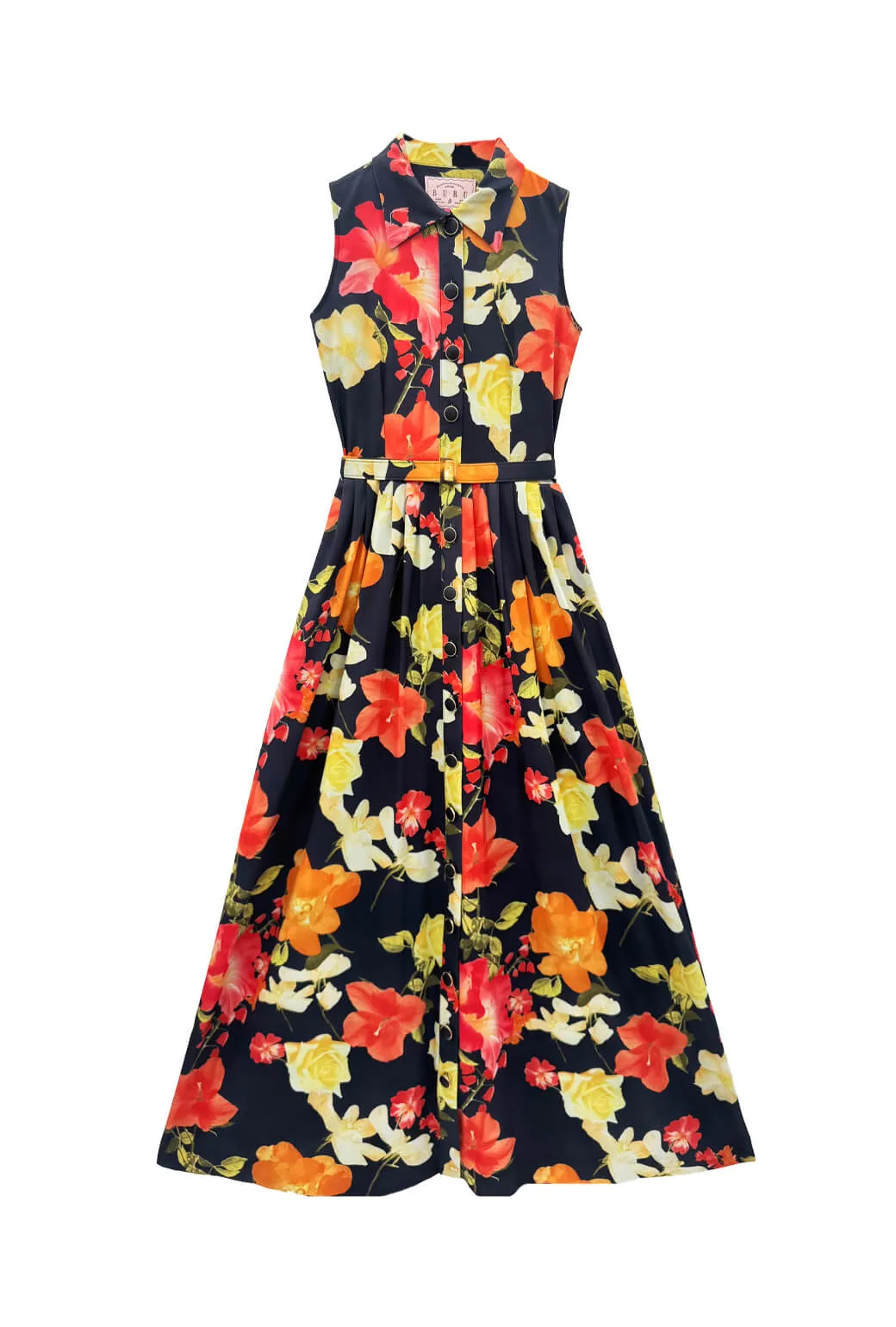 Sleeveless Shirtdress MAXI - Hibiscus warm hug